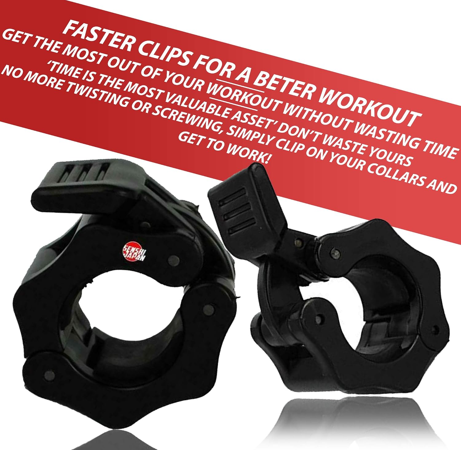Senshi Japan Olympic Bar Collars Quick & Easy Barbell & Dumbbell Collars, Portable & Travel Friendly Clamps - Image 4