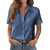Zeagoo Womens Button Down Shirt Bust Pocket Short Sleeve Blouses Business Casual Work Tops Summer Outfits