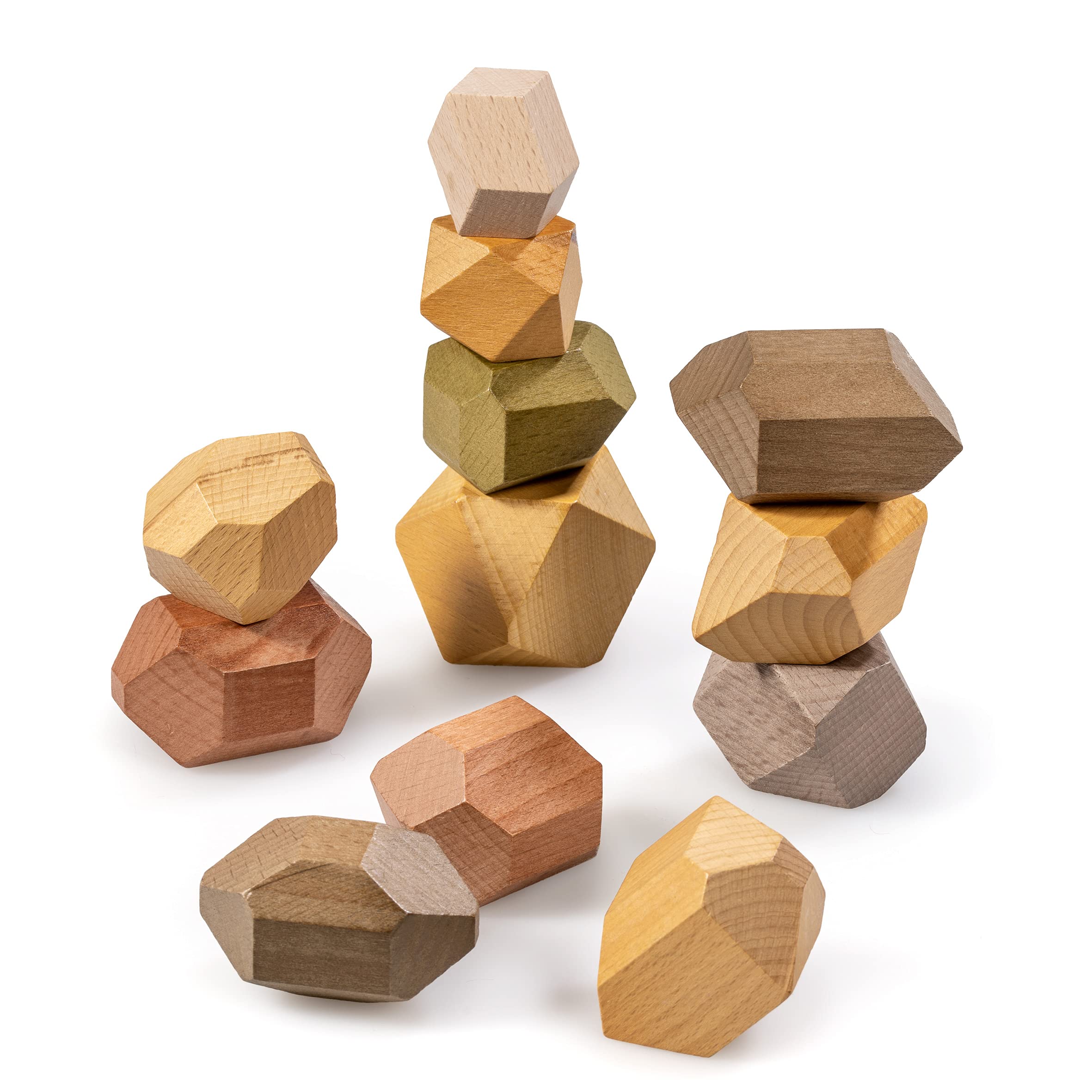 digitCUBE naturling Holzbausteine Stacking Toy - 12 Wooden Balancing Stones for Children, Unique Handmade Montessori Learning Tool