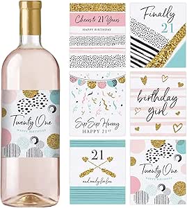 Amazon.com: 21st Birthday Wine Bottle Labels, Set of 6 Waterproof Labels, Birthday Gifts For Her ...