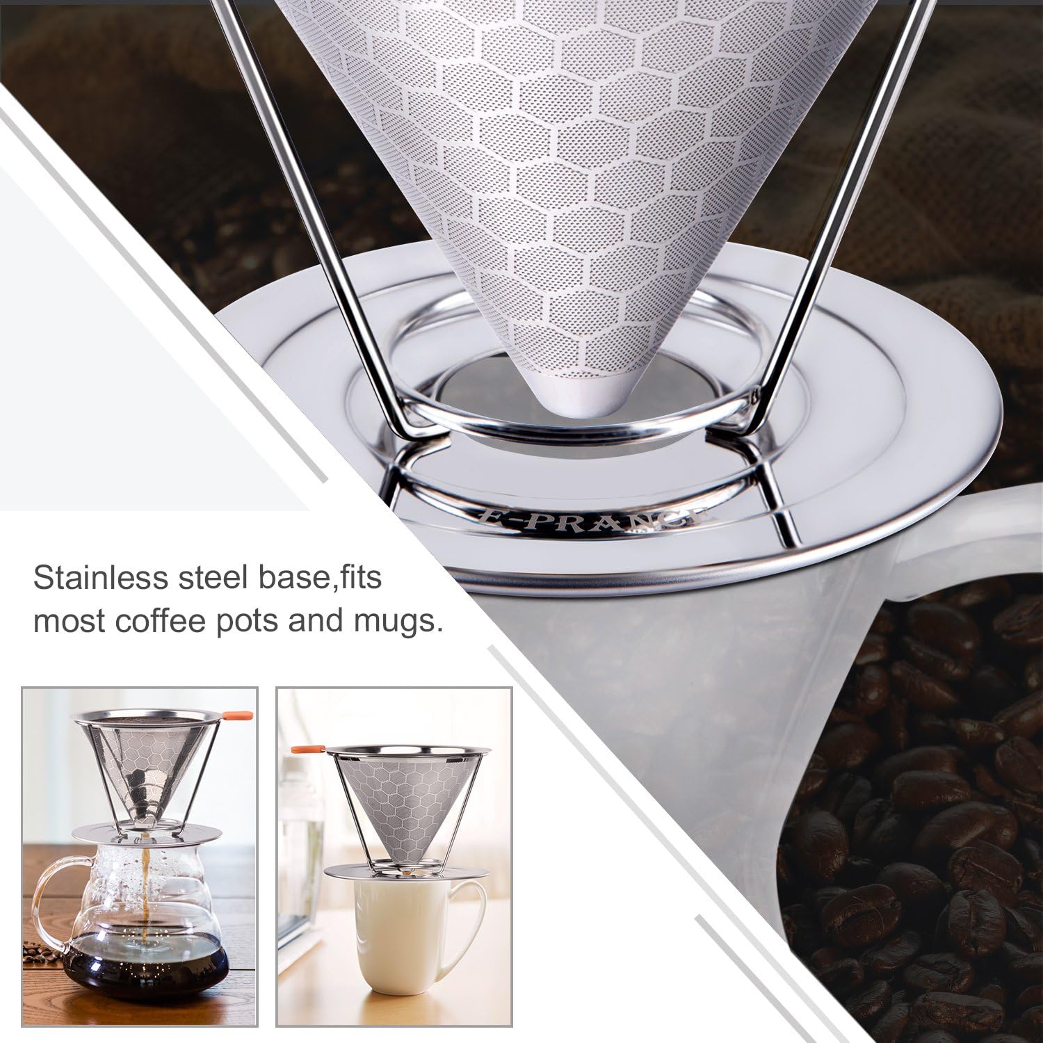 E Prance Reusable Pour Over Coffee Filter Cone Coffee Drip Filters Paperless Permanent Stainless Steel Double Mesh Coffee Strainer With Separate Stand For 1 4 Cups Amazon Co Uk Kitchen Home