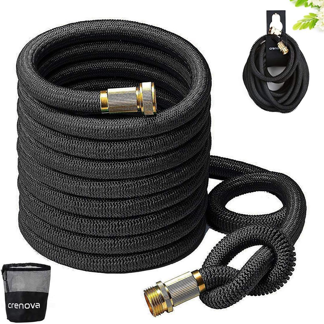 Crenova 50ft Expandable Hose Garden Hose with Double Latex Core, Solid Brass Connector and Extra Strength Textile for Garden Watering and Car Washing