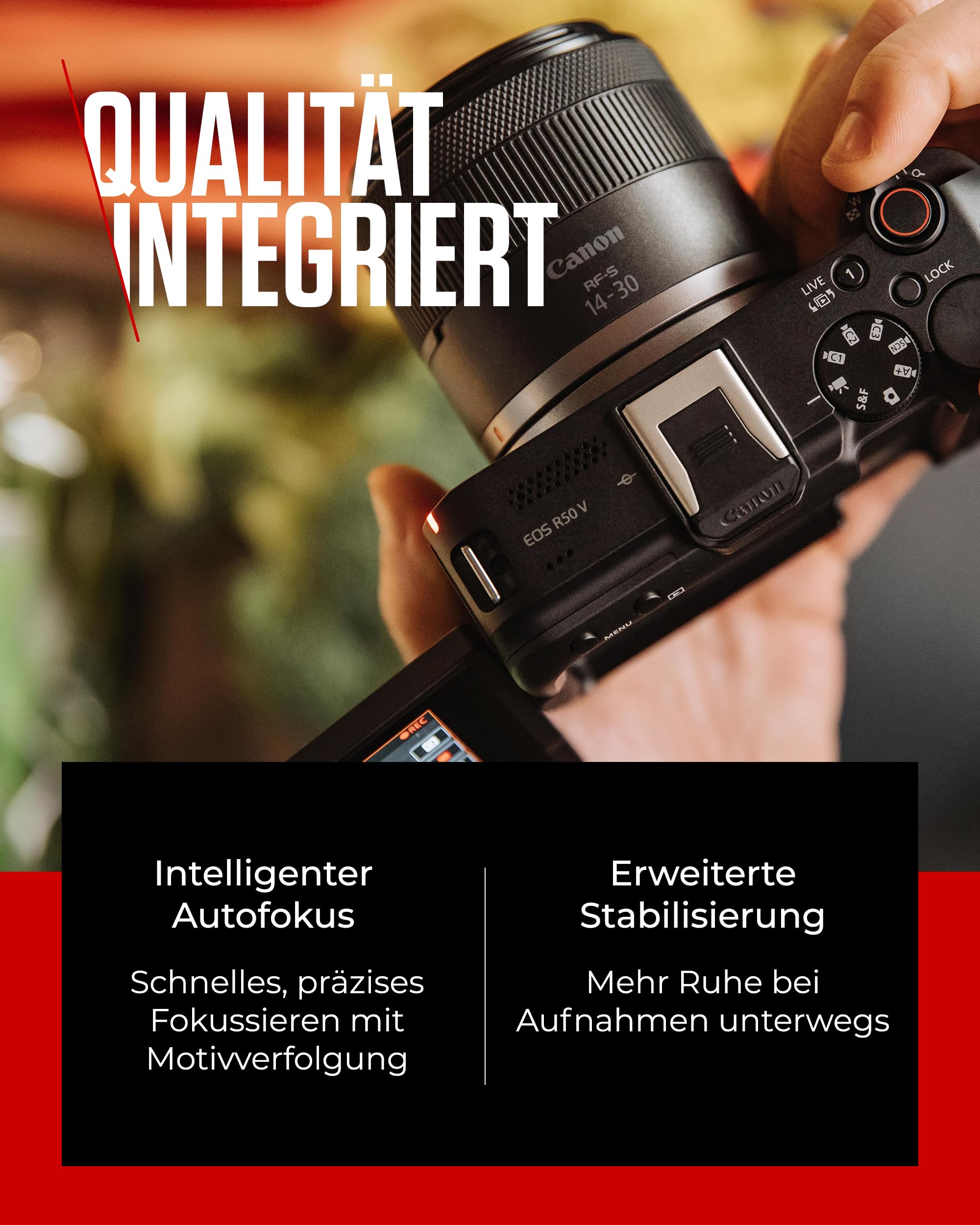 Canon EOS R50 V– Vlog-Kamera (Gehäuse) kompatibel RF-Objektiven | Content Creator Equipment für Vlogging & Reisen | Bluetooth-fähig 5