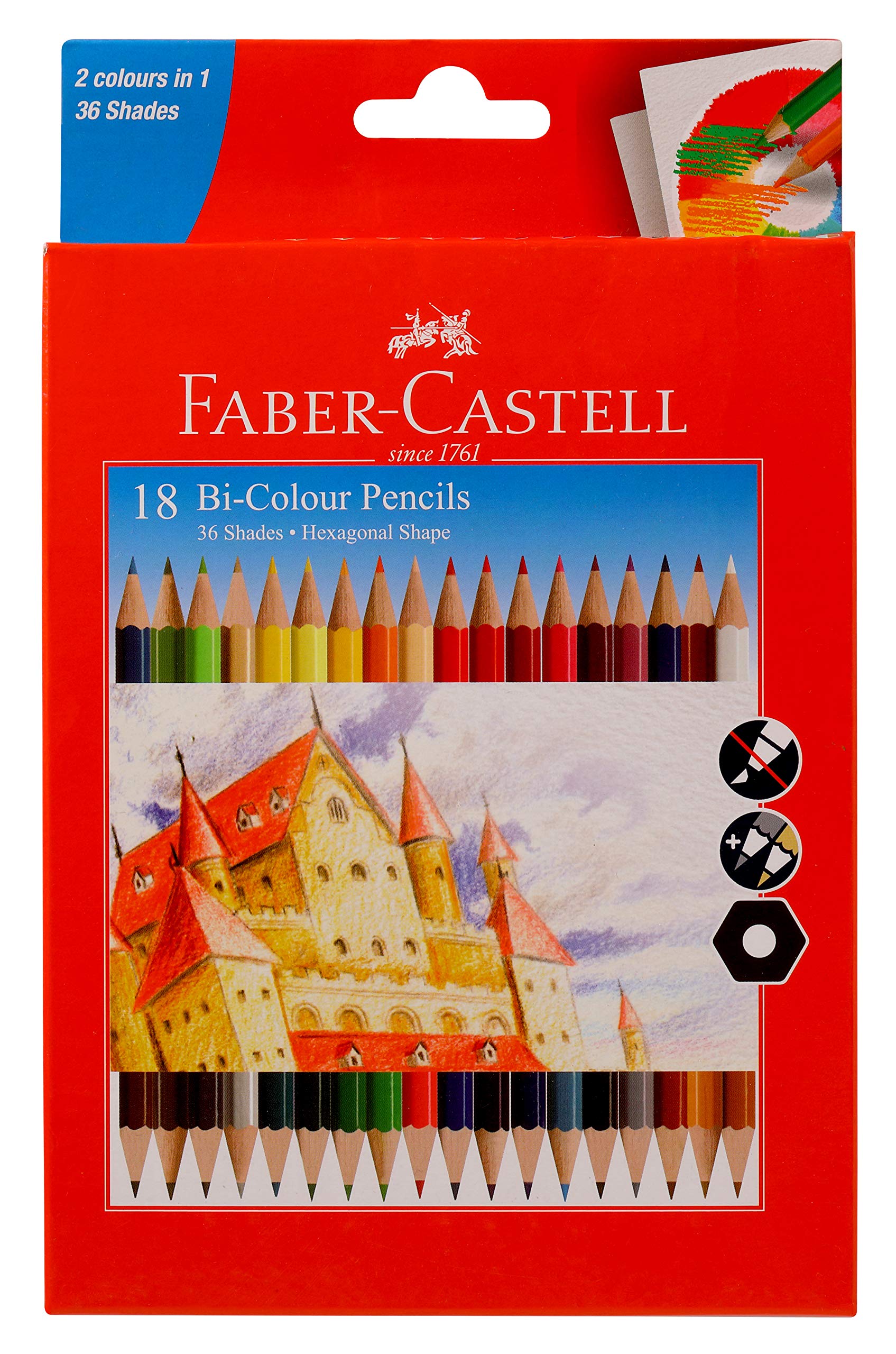 Faber Castell Bi Color Pencils, 36 Shades Pack Of 18