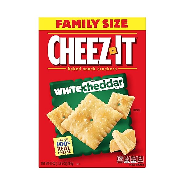 CHEEZ-IT BAKED SNACK CHEESE CRACKERS, WHITE CHEDDAR, FAMILY SIZE, 21 OZ BOX