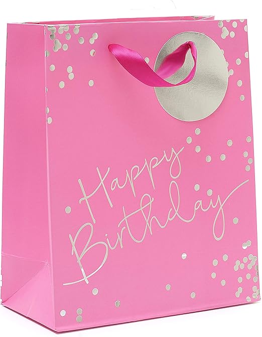Medium Gift Bag Birthday Gift Bag for Her Pink and Silver Foil