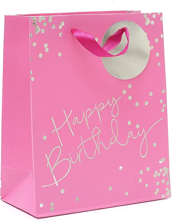 Medium Gift Bag Birthday Gift Bag for Her Pink and Silver Foil