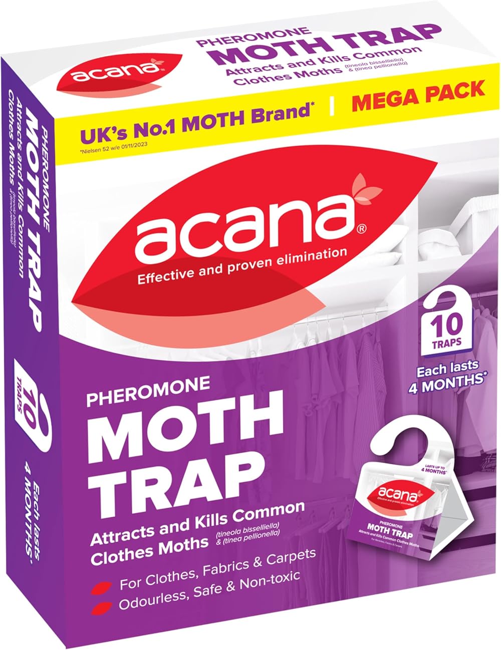 Acana Clothes Moth Traps 10 Pack – Natural Pheromone, Non-Toxic