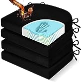 downluxe Chair Cushions for Dining Chairs, Memory Foam Linen Kitchen Chair Pads with Ties, Waterproof, Stain-Resistant and Washable Cover, 17" x 16" x 2.5", Black, 4 Pack