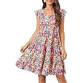 Lamilus Women's Casual Summer Dresses 2025 Ruffle Sleeves V-Neck Button Down Mini Dress Tiered Babydoll Swing Sundresses