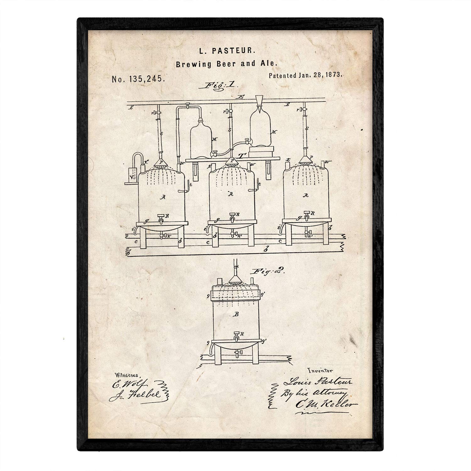 Nacnic Poster patent brewing. Sheet with old design patent in A3 size and vintage background