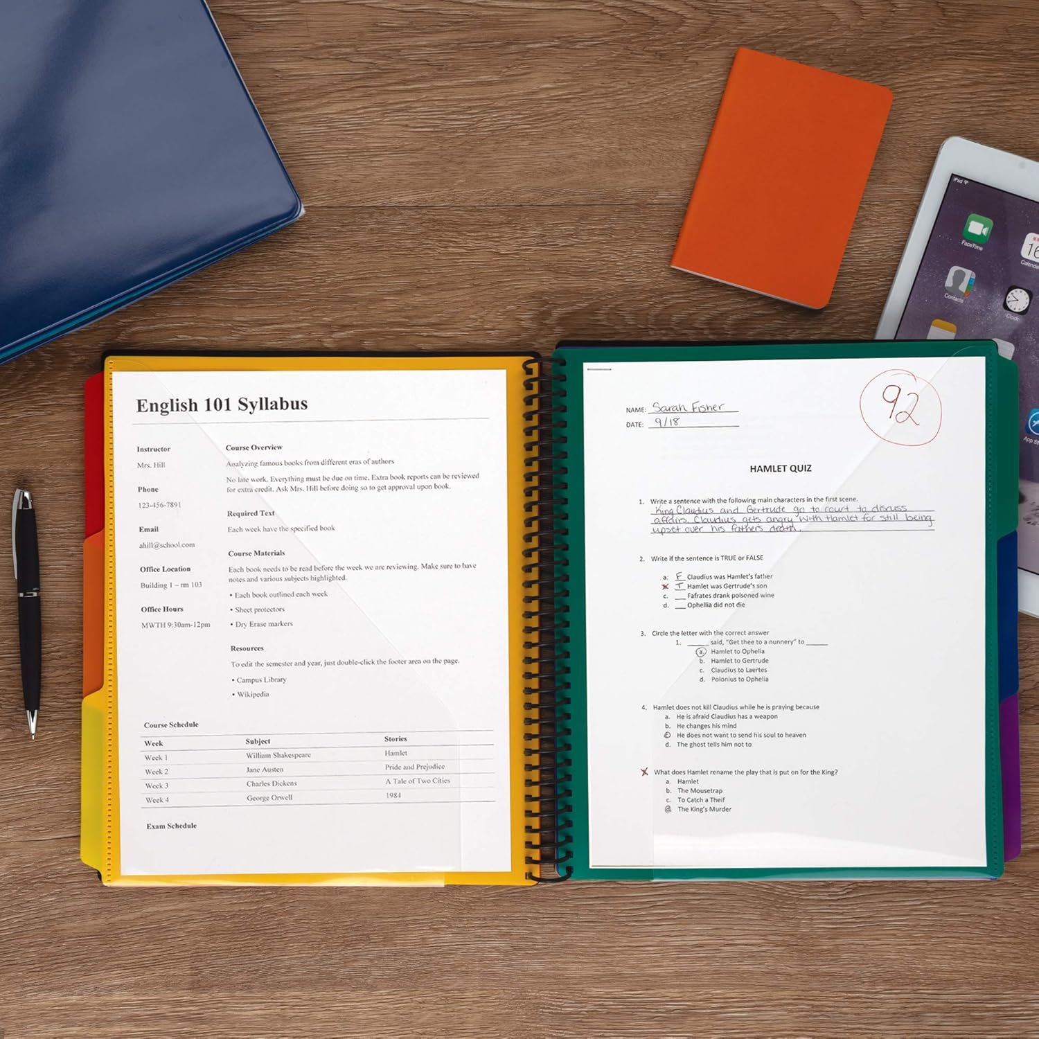 Samsill 24 Pocket Spiral Project Organizer with 12 Dividers, Customizable Front Cover, Erasable Write On Tabs : Office Products