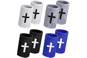 Shyyween 4 Sets Cross Sports Wristbands Christian Faith Inspirational Wristbands Absorbent Sweat Band Polyester Cotton Wrist Bands for Football Basketball Baseball Running Gym