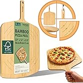 Homish Bamboo Pizza Peel with Size Markings – 10”,12”,14 inch Wood Pizza Paddle Turner with Easy-Grip Handle for Sliding in O