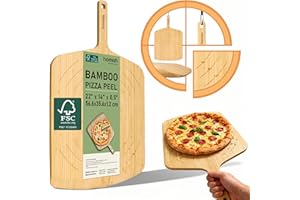Homish Bamboo Pizza Peel with Size Markings – 10”,12”,14 inch Wood Pizza Paddle Turner with Easy-Grip Handle for Sliding in O