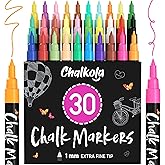 Extra Fine Tip Liquid Chalk Markers for Blackboard (30 Pack 1mm) Pastel + Neon Chalk Pens - Erasable Dry Erase Marker for Chalkboard, Blackboards, Window, Bistro, Car - Fine Tip Chalkboard Markers