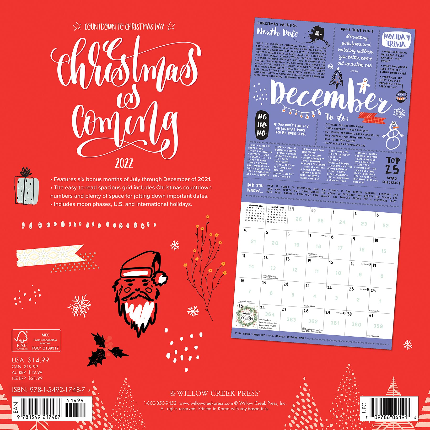 Mail Schedule For Christmas 2022 Christmas Is Coming 2022 Wall Calendar: Amazon.co.uk: Willow Creek:  9781549217487: Books