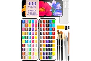 ARTISTRO 100 Colors Watercolor Paint Set - Portable Paint Set with Palette and Brush Pens - Travel Water Color Kit for Adults, Professionals, Kids - Art and Painting Supplies - Christmas Gift Idea