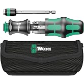 Wera KK25 Replacement Type Driver Bit Set | Retracts for Tight Spaces, Doubles as Power Tool Adaptor, Integrated Bit Magazine, Anti-Roll Kraftform Handle