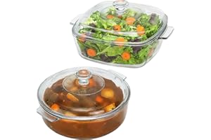 Small Glass Casserole Dish with Lid Oven Safe Casserole Dish Set 2 Pack(7.8in Square+8in Round), Microwave Safe Bowls With Li