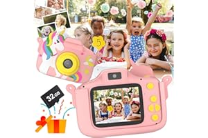 TIDYNESS Kids Camera, Toddler Digital Camera for Ages 3-12 Girls, Christmas Birthday Gifts, Kid Selfie 1080P HD Video Camera with 32GB SD Card, Portable Toy for Toddler with Cartoon Sort Silicone Cover (Pink)