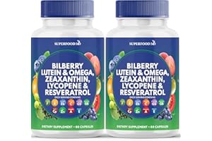 Superfood MD Eye Health Vitamins with Bilberry Lutein & Zeaxanthin Lycopene 40mg Resveratrol Grape Seed Extract Astaxanthin- AREDS 2 - Eye Vitamin - 120 Capsules