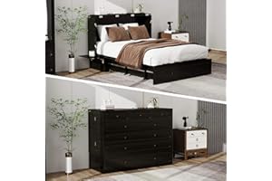 UrbEleg Queen Murphy Bed Cabinet with Charging Station for Guest Room, Black Queen Hideaway Murphy Bed with Storage Drawer and Shelves for Bedroom(NOT Included Mattress)