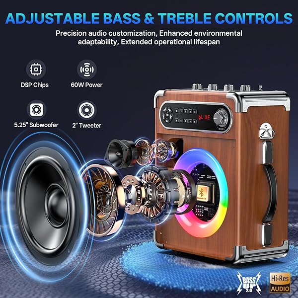 JYX KARAOKE MACHINE, 2 WIRELESS MICROPHONES, PORTABLE BLUETOOTH 5.3 PA SPEAKER WITH DISCO LIGHTS, SMART TV COMPATIBLE, UPGRADED SUBWOOFER, BASS BOOST & ECHO, TF/USB/AUX/FM, HOME & OUTDOOR PARTY