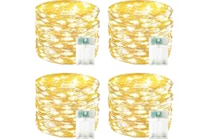BOSSERN 4 Pack 240 LED Christmas Fairy Lights Battery Operated with Timer, 80FT Waterproof Twinkle Lights Indoor Outdoor, String Lights Battery Powered for Bedroom, Centerpiece, Chistmas Decor (Warm White)