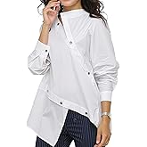 Buttoned Asymmetric Split-Front Blouses Long Sleeves Simple White Shirts Tops