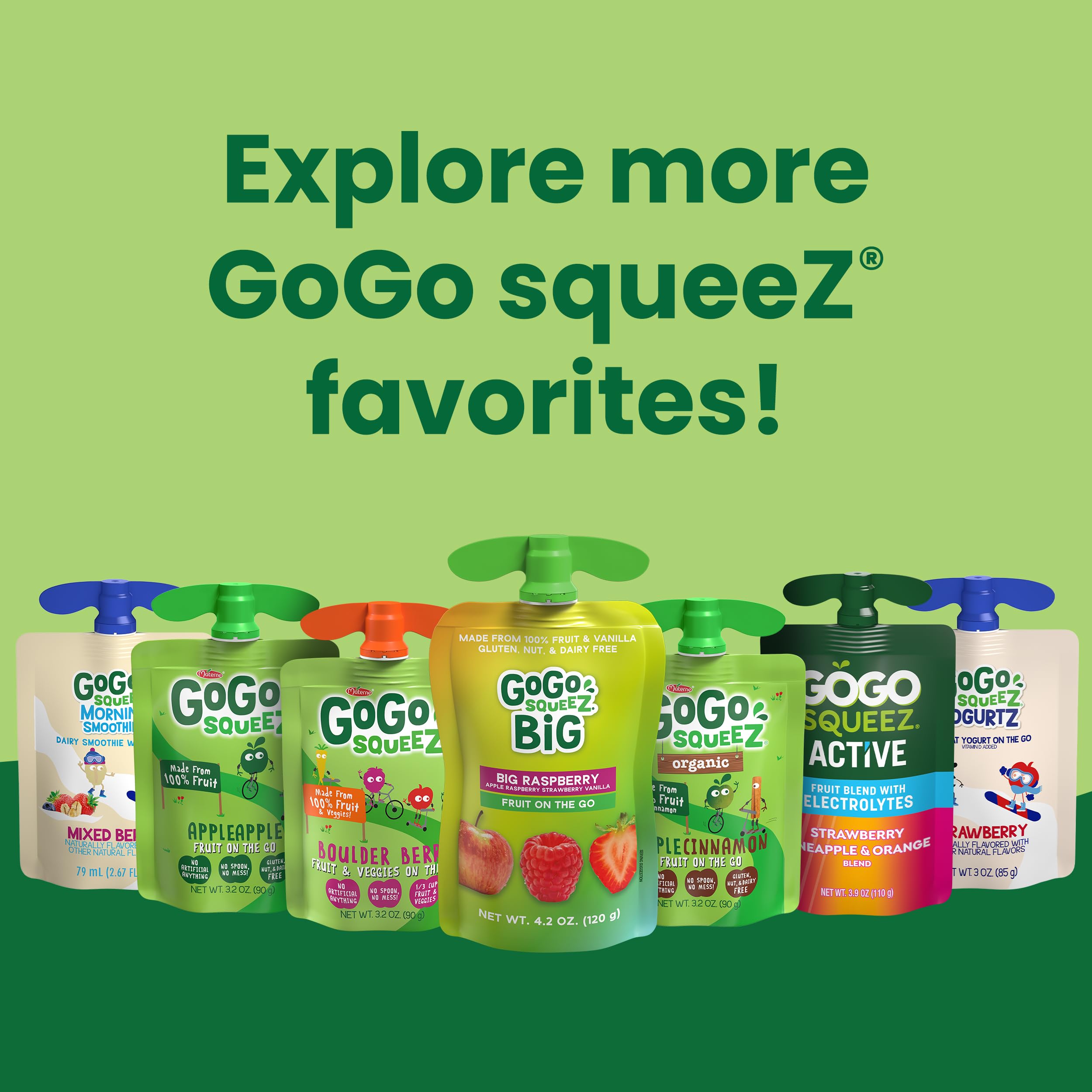 GoGo squeeZ Fruit & veggieZ Applesauce and Puree Variety Pack, Jurassic Pear, Roarrrr Berry & Prehistoric Peach, 3.2 oz (Pack of 20), Unsweetened Snacks for Kids, BPA Free Pouches