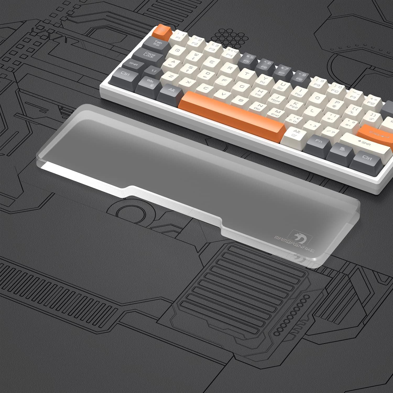 MAMBASNAKE Ergonomic Wrist Rest for 61-Key Mini 60% Keyboard-Acrylic Keyboard Wrist Support Pad - Premier Clear Acrylic - Anti-Slip Feet - Cushion Support Pad for Office/Gaming/Typing/Laptop