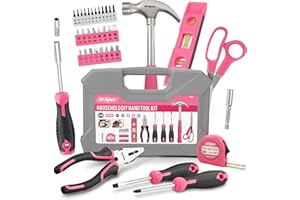 Hi-Spec Tool Kit, General Household Hand Tool Set with Toolbox Storage Case, All-in-One Compact Toolkit for DIY & Dorm Use, Pink