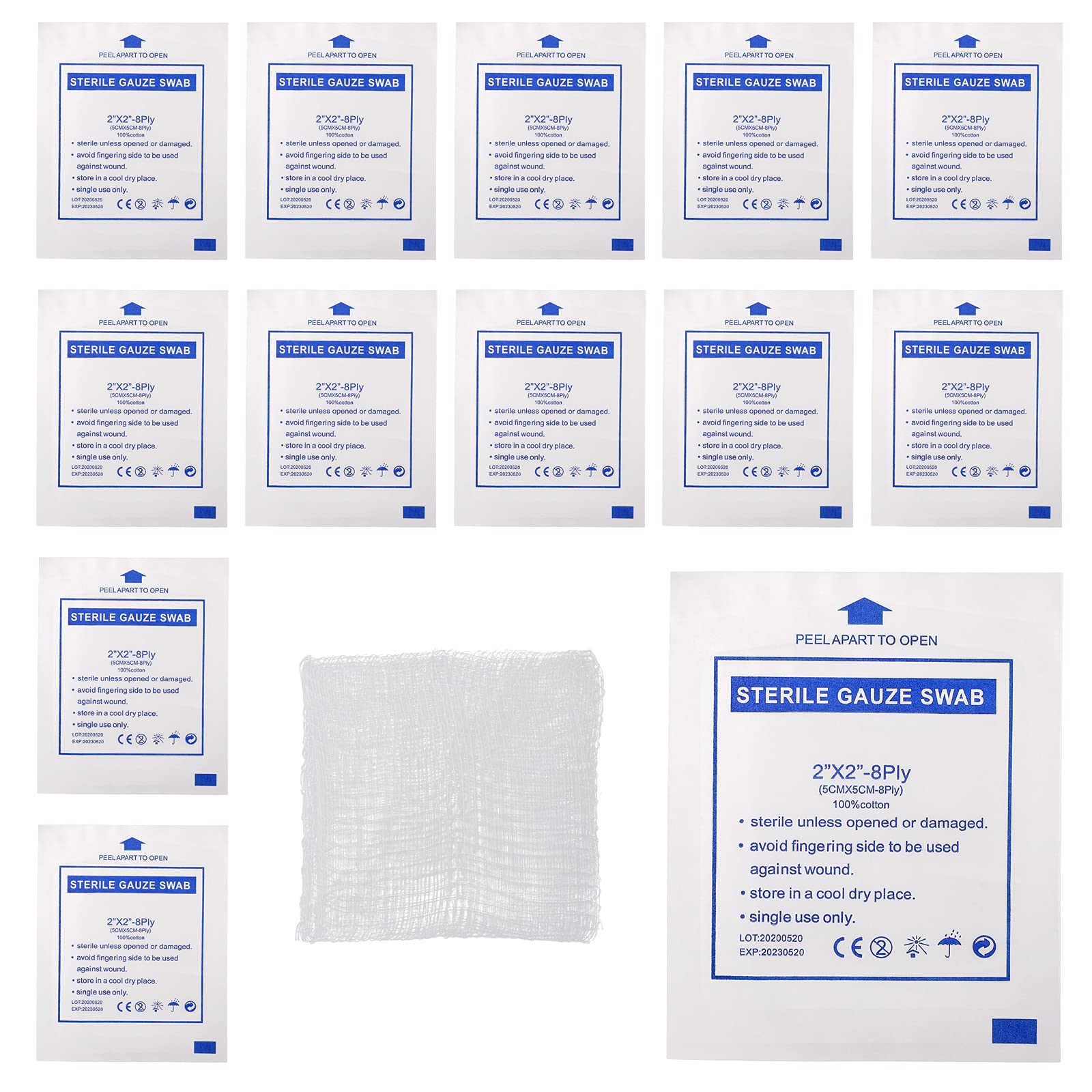 EXCEART Disposable Gauze Swabs 30 Pack 3.94X1.89In Cotton Gauze Sheets for Wound Care Absorbent Soft Individually Wrapped First Aid Accessories