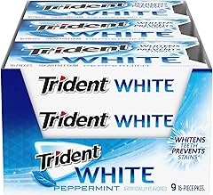 Trident White Peppermint Sugar-Free Chewing Gum, 9 Packs of 16 Pieces (144 Total Pieces)