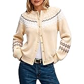 Saodimallsu Womens Fair Isle Sweater Button Up Long Sleeve Cardigans Crew Neck Open Front Knit Vintage Sweater Coats