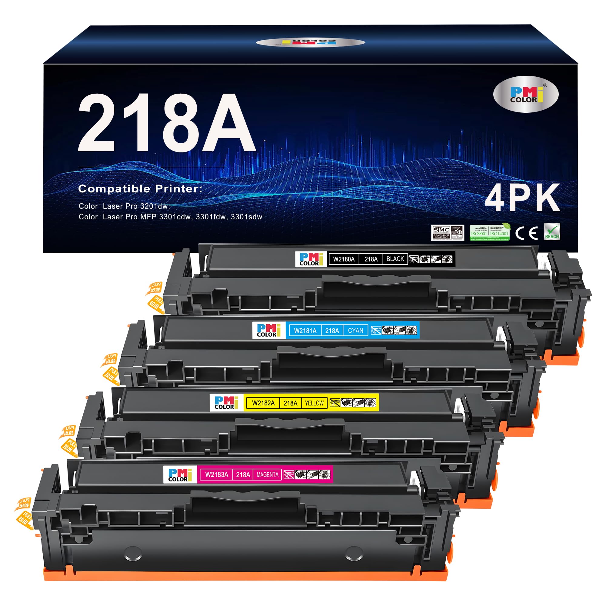 Photo 1 of 218A Toner Cartridges - 4 Pack Replacement for HPColor Pro MFP 3301fdw 3301cdw 3201dw 3301sdw Printer Ink NO CHIP (Black,Cyan,Magenta,Yellow)