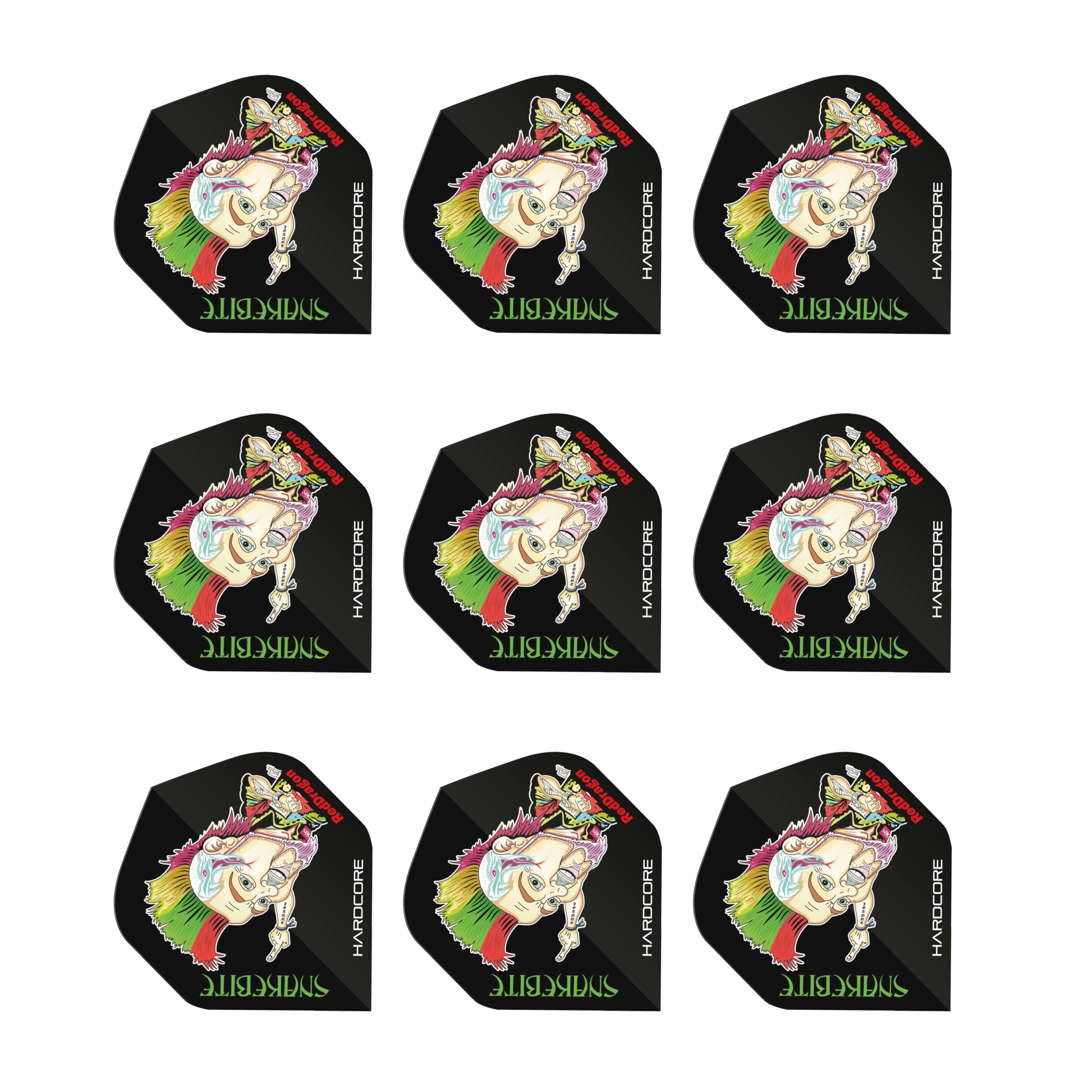 RED DRAGON Hardcore Peter Wright Snakebite Cartoon Extra Thick Dart Flights - 3 sets per pack (9 flights in total)