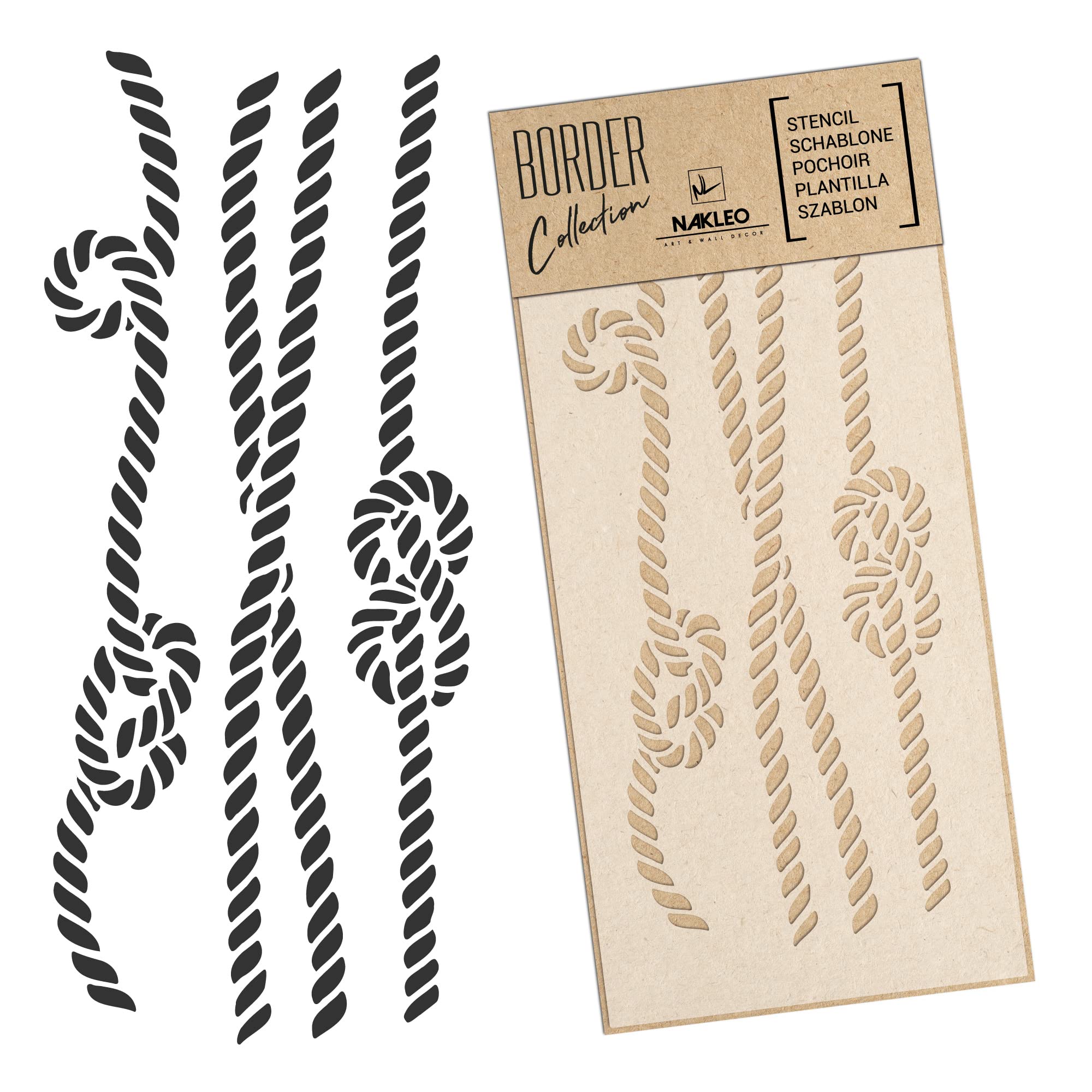 NAKLEO Border Wall Stencil 21x45cm, Rope Sailing Knots Pattern, Reusable Plastic Template, Painting Stripe DIY Art and Craft Home Decor, Fabric Furniture Wood Paper Patio