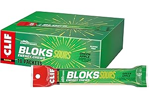 Clif Bloks Sours - Green Apple Flavor - Energy Chews - Non-GMO - Plant Based - Fast Fuel for Cycling and Running - Quick Carbohydrates and Electrolytes - 2.12 oz. (18 Count)