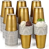 IMengjbang 100 Pack 18oz Gold Cups, Disposable Plastic Cups Graduation Cup Disposable Drinking Cup Bulk for Wedding Birthday Beer Taste Serving Snack Sample Tastings Barbecues Picnic Celebrations