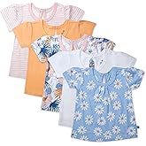 HonestBaby Baby-Girls 5-Pack Puff Sleeve T-Shirts 100% Organic Cotton Baby, Toddler, Little Kid, Girl