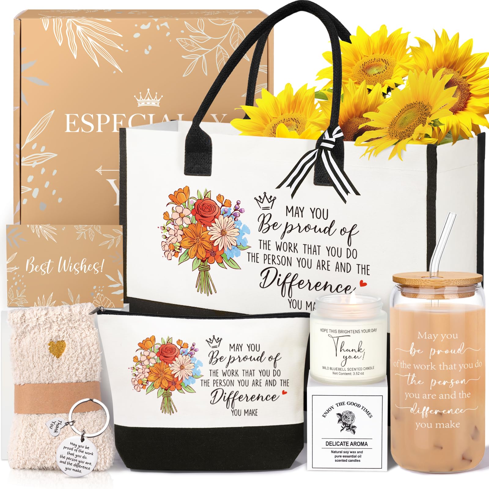 Photo 1 of iAOVUEBY Thank You Gifts for Women, Employee Appreciation Gifts Baskets for Women, Coworkers Teacher Nurse Secretary Mentor Retirement Thank You Gift Ideas, Canvas Tote Bag Tumbler Gratitude Gift Box