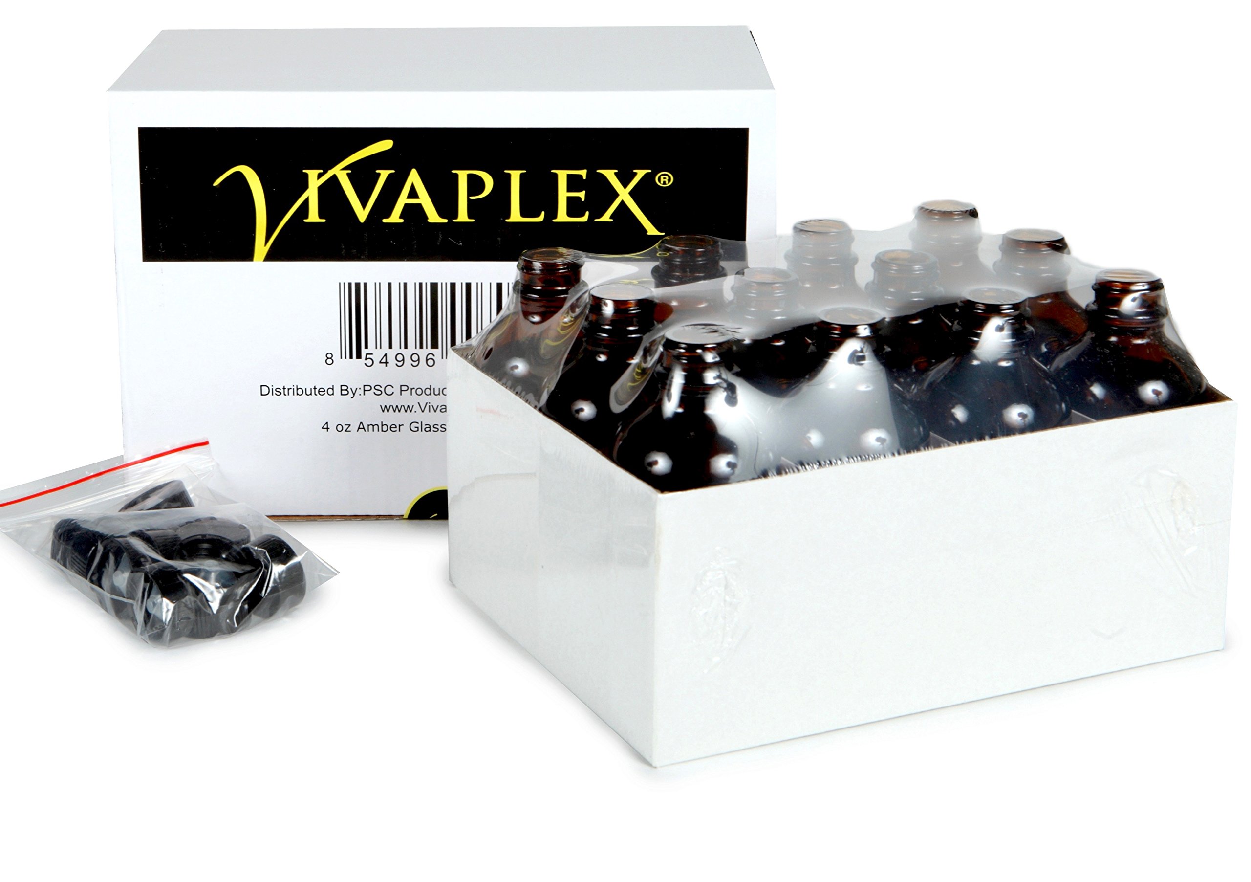 Vivaplex, 12, Amber, 4 oz Glass Bottles, with Lids Buy Online in UAE