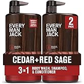 Every Man Jack Cedar + Red Sage Hydrating Mens 3-in-1 All Over Wash for All Skin and Hair Types - Body Wash, Shampoo and Conditioner with Naturally Derived Ingredients - 28.8oz (2 Pack)