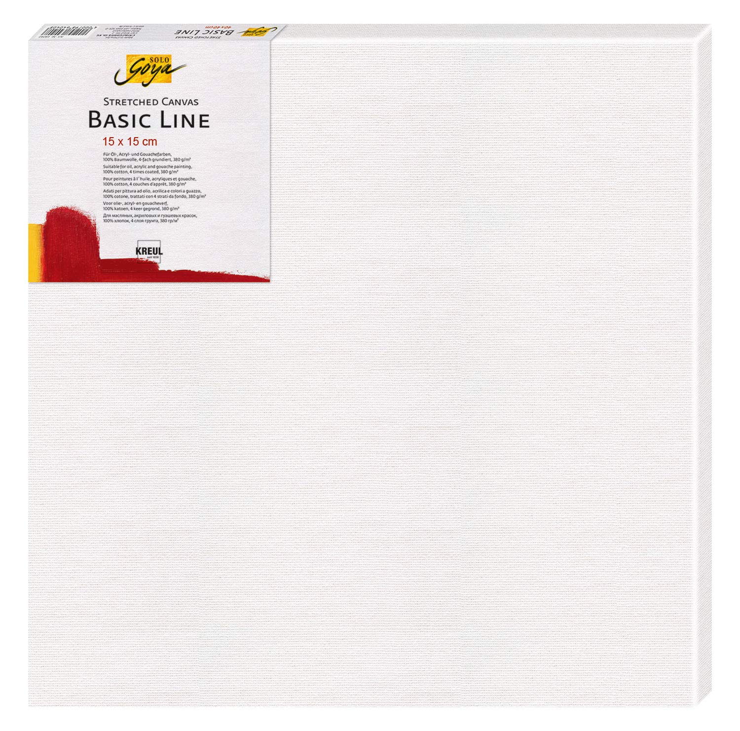 KREUL Solo Goya 61515 Stretched Canvas Basic Line Stretcher Frame 15 x 15 cm with Cotton Canvas Primed 4 Positions Ideal for Oil, Acrylic and Gouache Paints