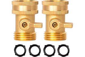 LIULO TOOL Brass Garden Hose Shut-Off Valve, 2 Pack 3/4 Inch Heavy Duty Solid Brass Garden Hose Shut Off Valve with 4 Extra Rubber Washers