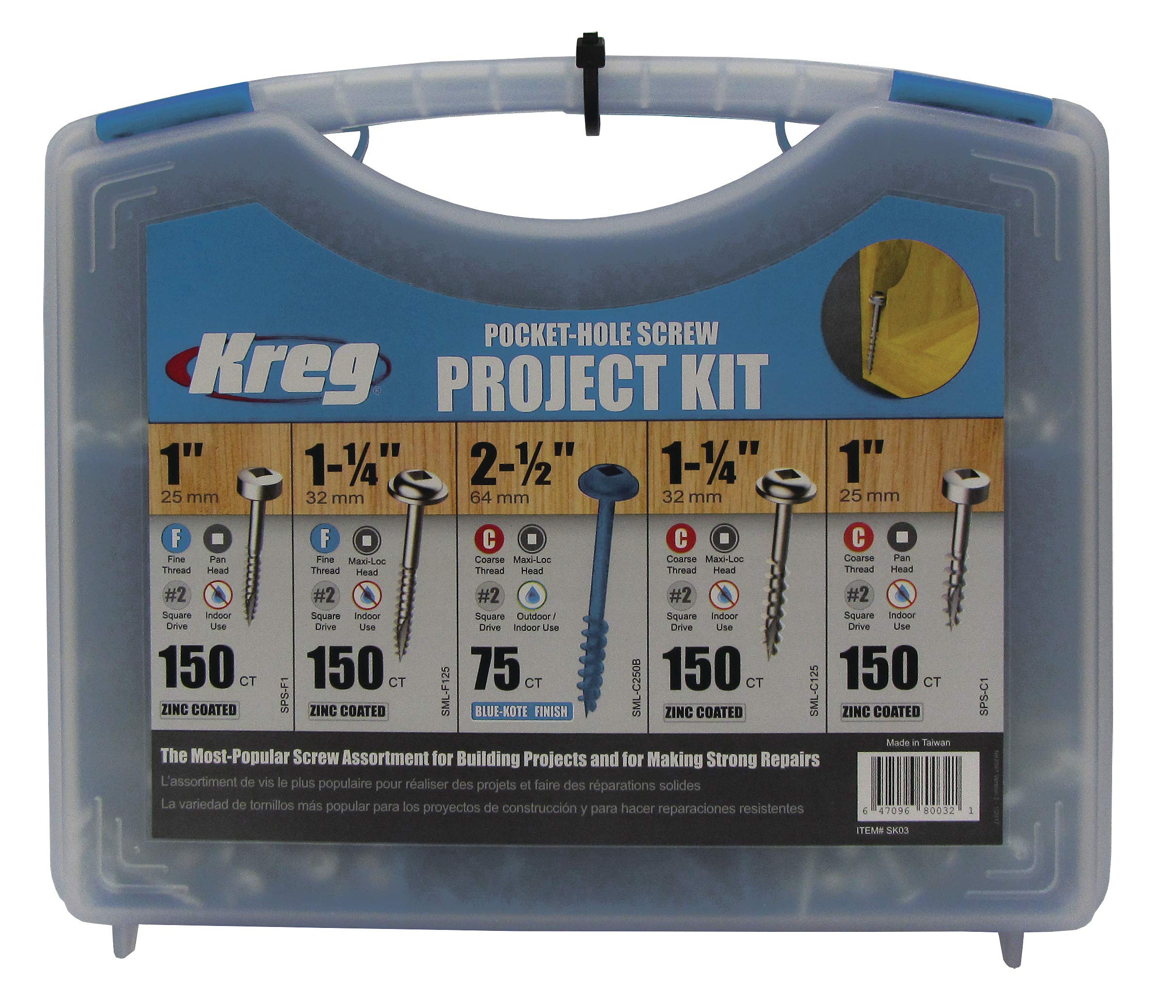 Kreg SK03 Pocket-Hole Screw Kit in 5 Sizes