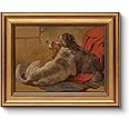 HUARCEY Gold Framed Vintage Wall Art for Living Room Dogs Oil Painting Wall Decor– Cozy Pet-Themed Aesthetic Room Decor for Bedroom Prints Study Classic Animal Artwork Gift for Dog Lovers 8"x10"