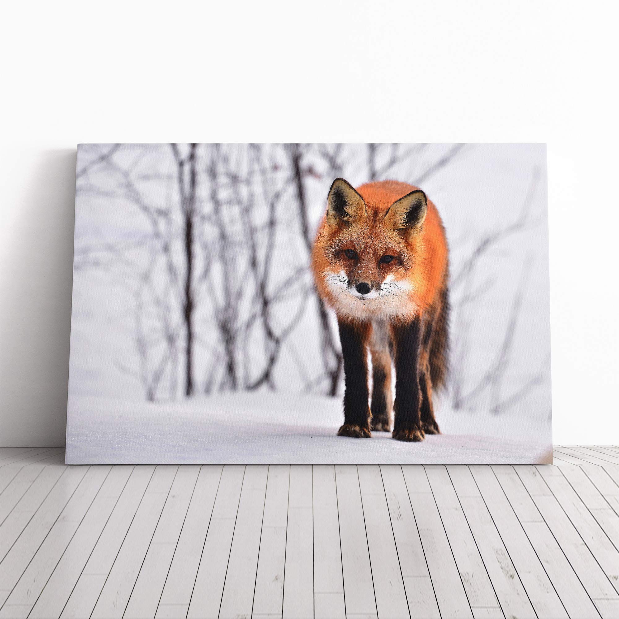 Red Fox in Winter Forest (1) Canvas Print | Gallery Wrapped 30mm Frame Wall Art | 20x14 inches | Ready to Hang | Modern Animals Picture | Living Room Bedroom Lounge Office
